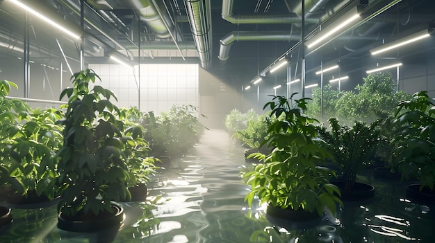 3D Rendering of Growing Marijuana in a Flooded Warehouse