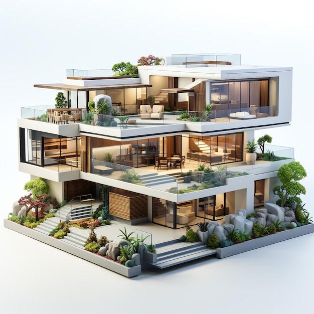 3D Rendering Guest House In Isometric View Exterior Background