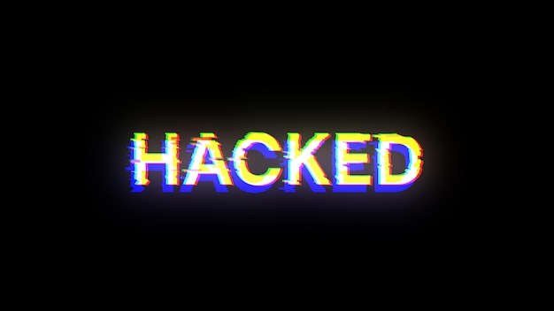 3D rendering hacked text with screen effects of technological glitches