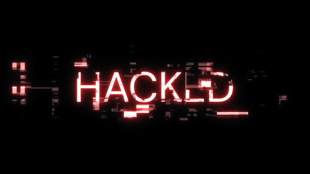 3D rendering hacked text with screen effects of technological glitches