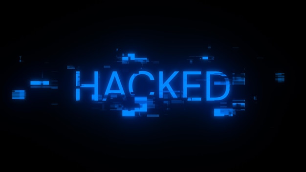 3D rendering hacked text with screen effects of technological glitches