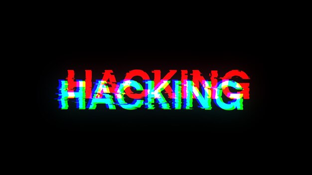 3D rendering hacking text with screen effects of technological glitches