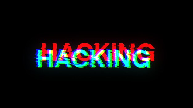 Foto rendering 3d di testo di hacking con effetti di schermo di glitch tecnologici