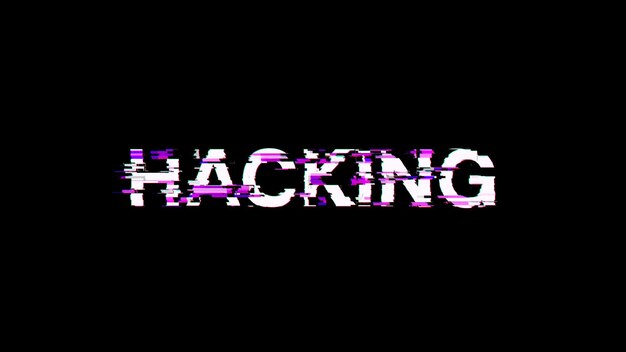 3D rendering hacking text with screen effects of technological glitches