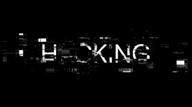 3D rendering hacking text with screen effects of technological glitches