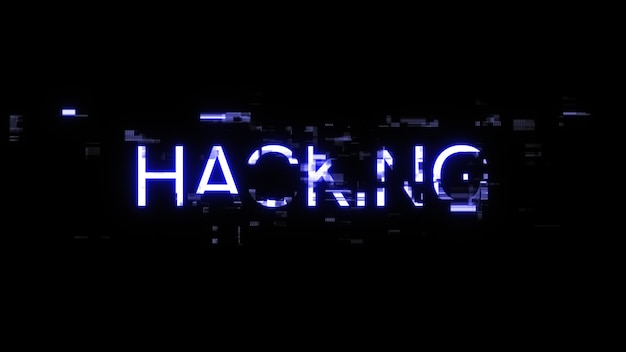 3D rendering hacking text with screen effects of technological glitches