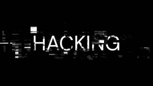 3d rendering hacking text with screen effects of technological glitches