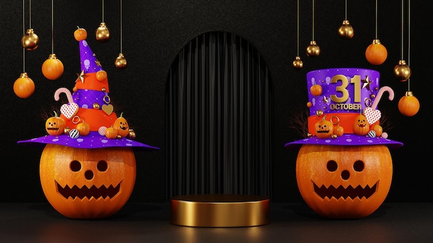 Visualizzazione 316 del podio del fondo di halloween del rendering 3d