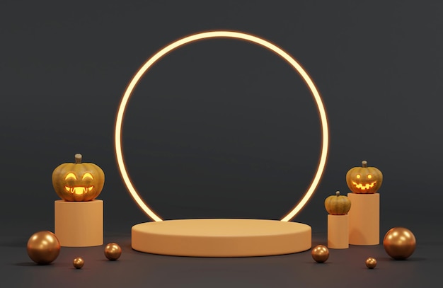 3d rendering Halloween background with podium for product display