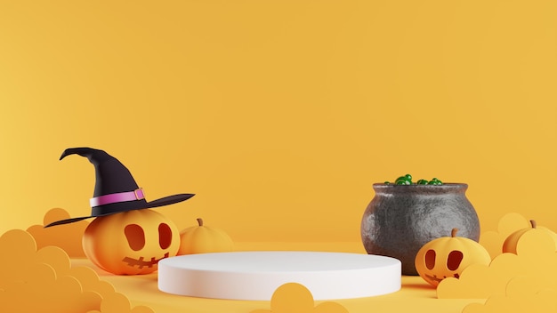 3D-rendering halloween podium product stand promotie met pompoen