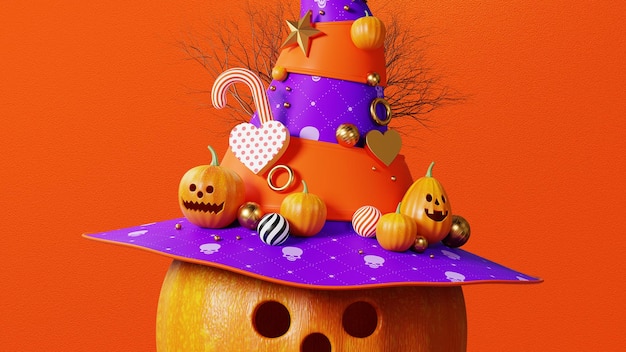 3D-rendering Halloween-pompoenachtergrond, mooie pompoenkopdecoratie, oranje ruwe textuur