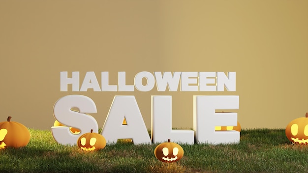 3d rendering promozione di vendita di halloween con la zucca