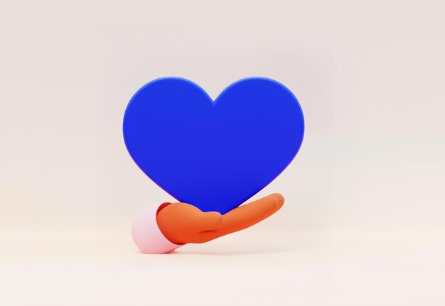 3D rendering of hand holding blue heart