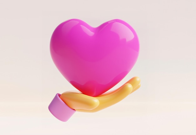 3D rendering of hand holding pink heart