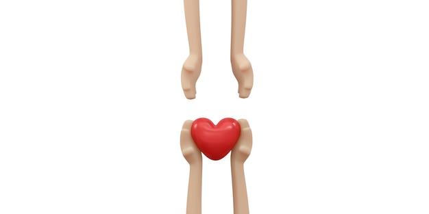 3d rendering of hand holding red heart concept of organ donation family insurance world heart day world health day gratitude kind thankful and love 3d illustration cartoon style