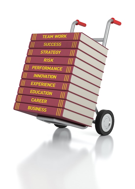 Photo 3d rendering of a hand truck with business books