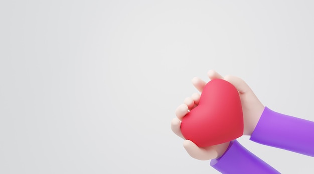 3d rendering hands holding red heart concept health care love organ Giving love to your family white background, banner, website