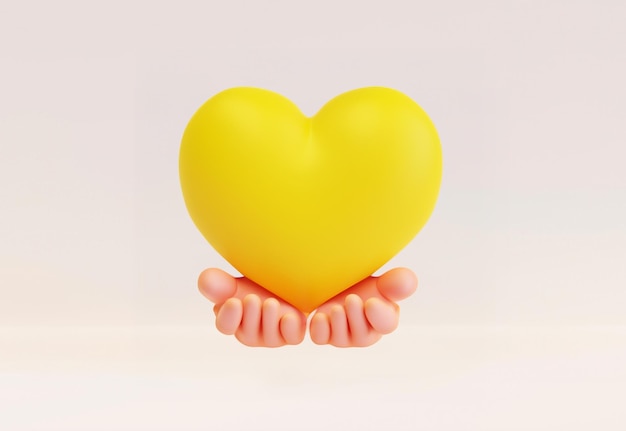 3D rendering of hands holding yellow heart