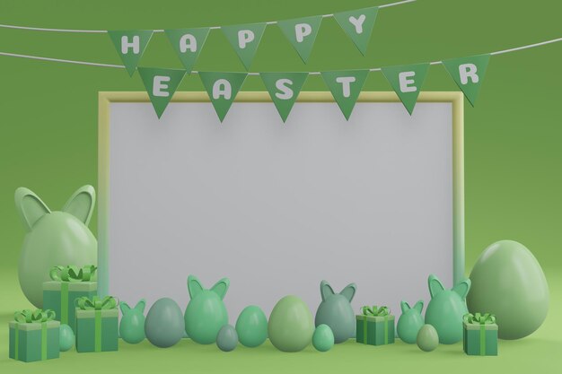 3D rendering of Happy Easter holiday poster banner or newsletter header template with copy space