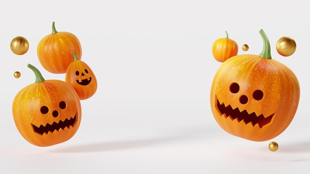 3D Rendering Happy Halloween, pumpkin on white background, October 31st, head jack symbol