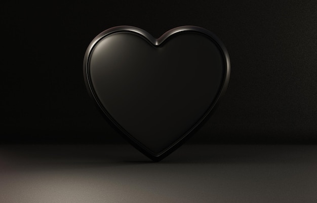 3Dレンダリングハッピーバレンタインデーの3次元ハートと背景黒色