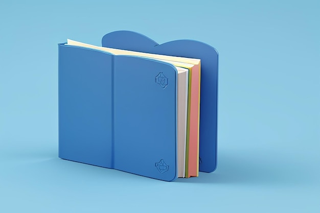 파란색 배경에 하드 커버 책의 3d 렌더링 연구 교육의 개념 3d 랜더링 일러스트레이션
