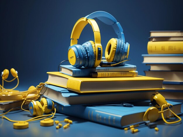 Foto rendering 3d di un libro con copertina rigida su sfondo blu concetto di audiolibro per l'educazione allo studio 3d rende l'illustrazione in stile cartone animato