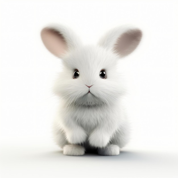 3D rendering harige schattige konijn geïsoleerde witte achtergrond genereren AI