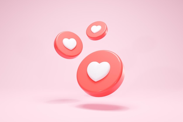 3D-rendering hart Valentijn knop zoals pictogrammen sociale media liefde perspectief vooraanzicht