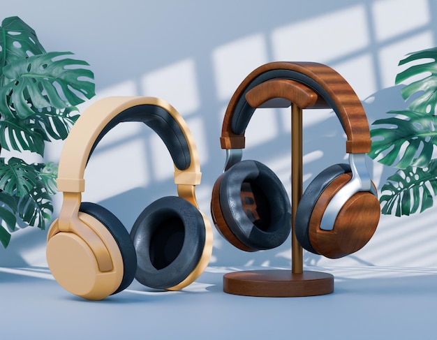 Photo 3d rendering of headphone mockup