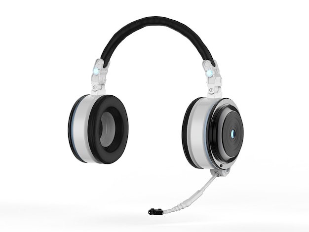 3d rendering headset or headphones with microphone on white background