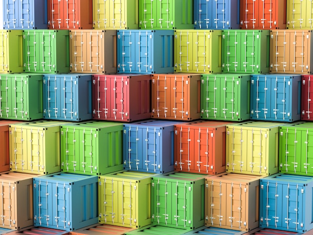 3d rendering heap of colorful containers