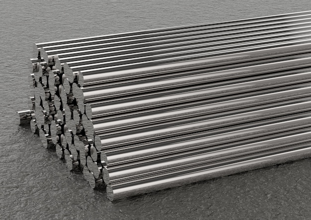 3d rendering heap of metal pipes