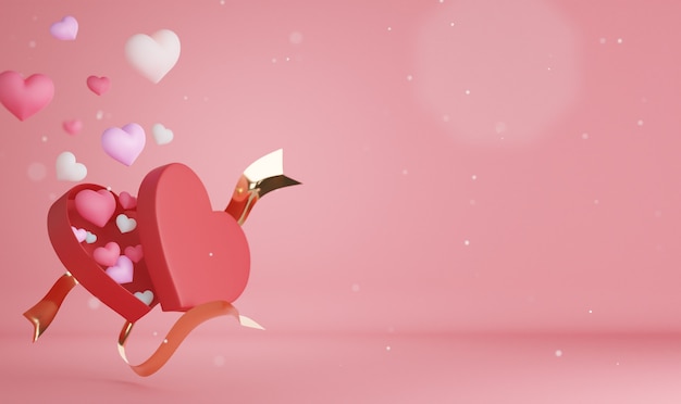 Foto rendering 3d cuore e sfondo per san valentino.