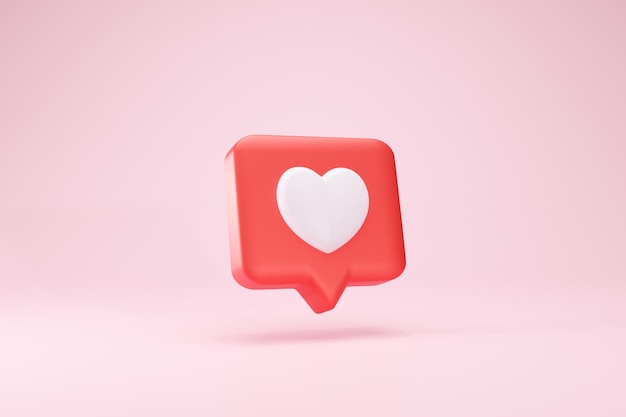 3D rendering Heart Textbox Heart icon Love Social Media Icon Pink Side View