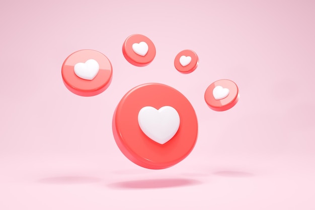 3D Rendering Heart valentine button like icons social media love front set view