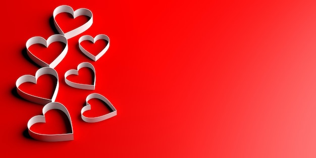 3d rendering hearts on red background