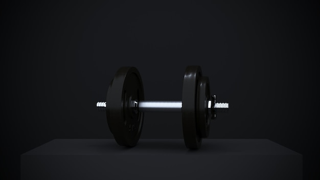 3d rendering, Heavy black professional dumbbell for fitness and bodybuilding on black