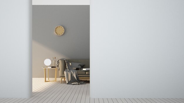 3D-rendering Het interieur ontspannen meubilair en achtergrond witte decoratie minimaal - leeg