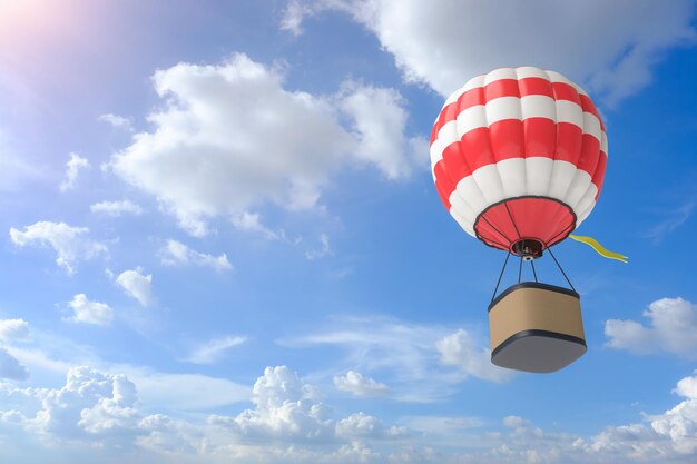 3d-rendering hete luchtballon met wolk op blauwe hemelachtergrond