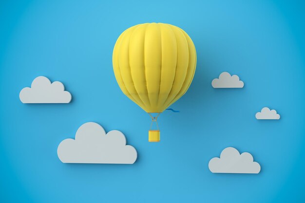 3D-rendering hete luchtballon met wolk op blauwe hemelachtergrond