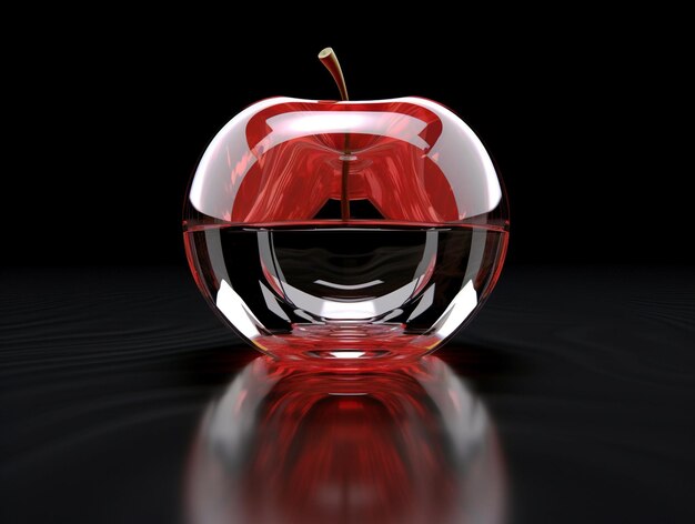 Photo 3d rendering high quality transparent glass an apple