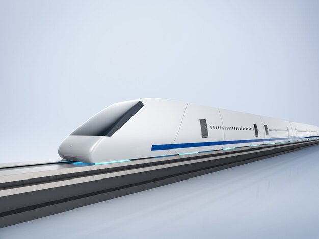 3d rendering treno ad alta velocità con un design moderno su sfondo bianco