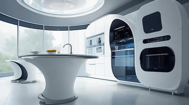 3D-rendering high-tech Futuristische keuken en modern keukenontwerp