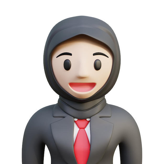 3d rendering hijab woman with business outfit black suit and red tie