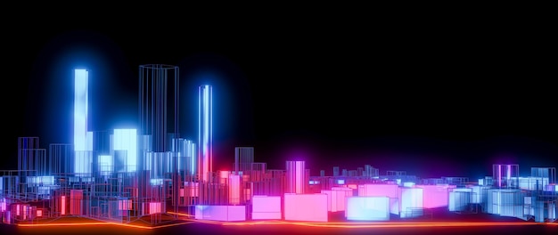 3D Rendering Hologram Low poly city views urban technology concepts