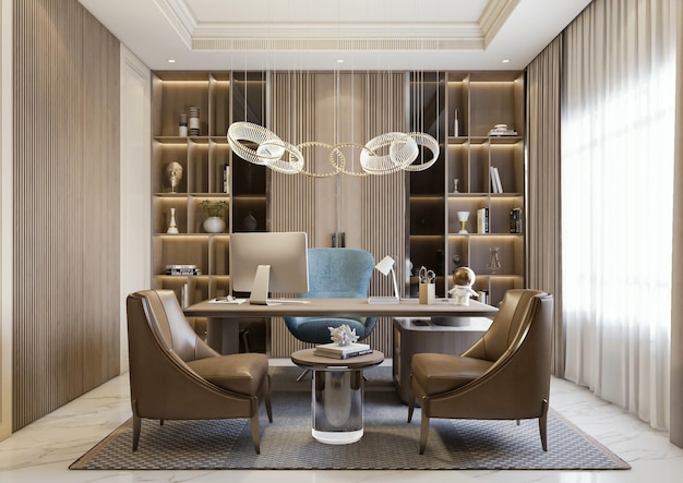 Premium Photo | 3d rendering home office interior