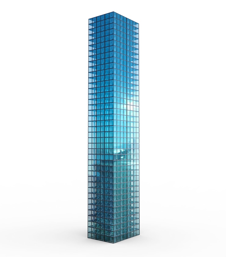 Foto 3d-rendering hoogbouw gebouw geïsoleerd op white