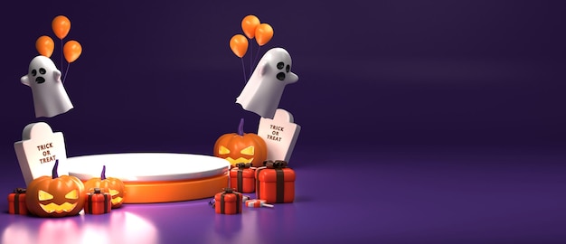 3d rendering of horizontal poster and banner for halloween with copy space area