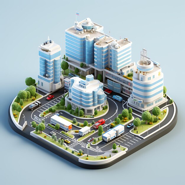 3d rendering of Hospital city isometric miniature